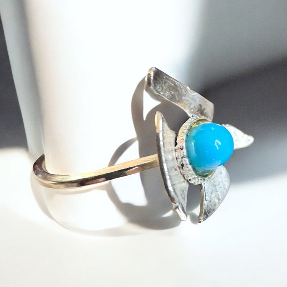 Vintage Native American Turquoise Bird Sterling Silver Ring (5) - Picture 3 of 6